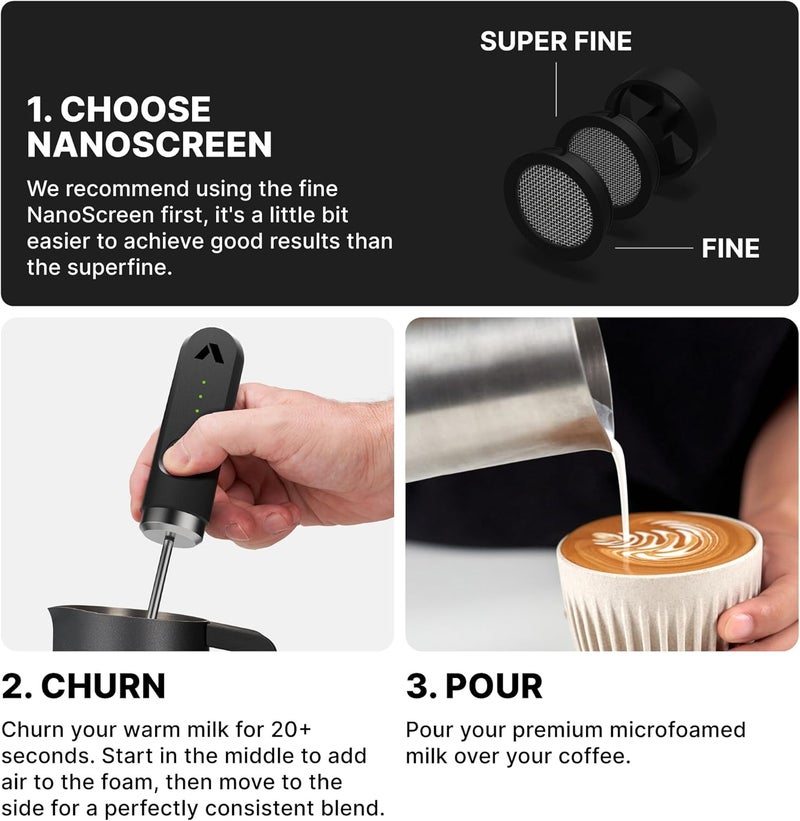 subminimal Performance Milk Foamer - NanoFoamer Lithium Handheld Frother - Rechargeable, Dual-Speed - Microfoamed Milk in 30sec, Barista-Style Coffee Drinks at Home - White Special Edition - Image 5